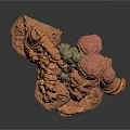 3D Rendered Layered Rock Formation With Red Brown Gray Layers And Stacked Columns