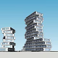 Tall Modern Stacked Office Buildings With Geometric Design And Glass Facade