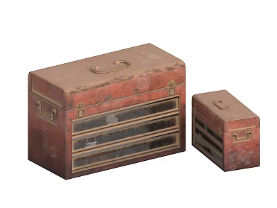 Vintage Red Metal Industrial Equipment Storage Cases With Drawers And Latches 3d model
