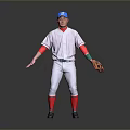 Stylish Baseball Uniform Set With Blue Cap Red Sleeves And Glove 3d model