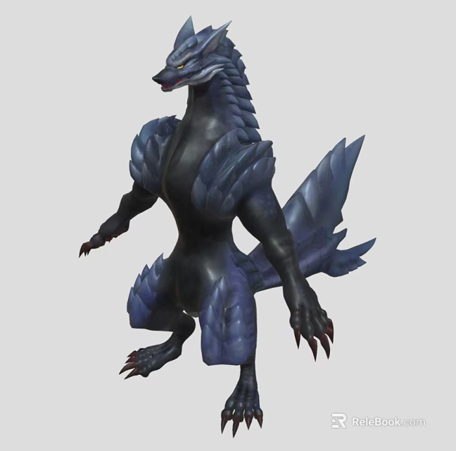 Blue Scaled Mythical Creature Standing With Sharp Claws And Tail 3d model