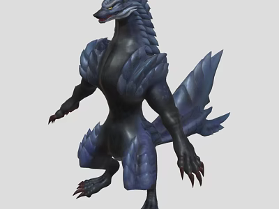 Blue Scaled Mythical Creature Standing With Sharp Claws And Tail 3d model