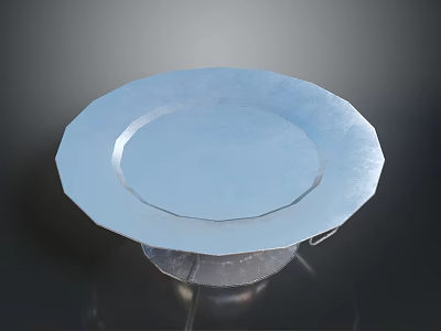 Light Blue Decorative Plate Featuring Scalloped Edge On Transparent Stand 3d model