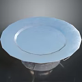 Light Blue Decorative Plate Featuring Scalloped Edge On Transparent Stand 3d model
