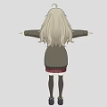 Woman with Long Hair in Gray Jacket Red Plaid Skirt Black Stockings and Arms Outstretched