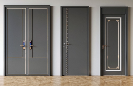 New Chinese style single door swing door double door 3d model