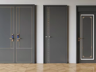 New Chinese style single door swing door double door 3d model