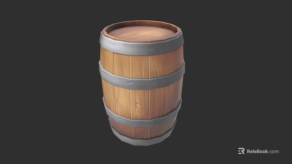 Artistic Wooden Barrel Sculpture With Metal Hoops And Detailed Surface Carving 3d model 
