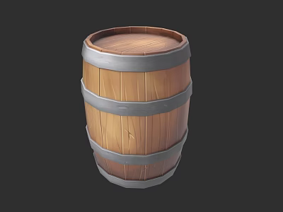 Artistic Wooden Barrel Sculpture With Metal Hoops And Detailed Surface Carving 3d model