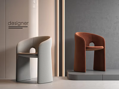 Modern Designer Dining Chairs Light Gray And Brown Velvet Upholstered Curved Backrest 3d model