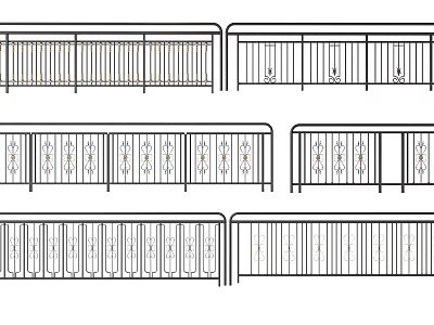 Various Metal Railings Designs With Decorative Patterns And Classic Modern Styles 3d model