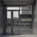 Modern Glass Double Doors Entryway With Gray Wall Exterior And Tile Floor