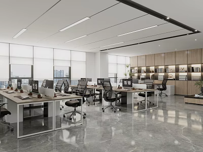 Modern Public Office Space Interior With Desks Office Chairs Computers And Windows 3d model