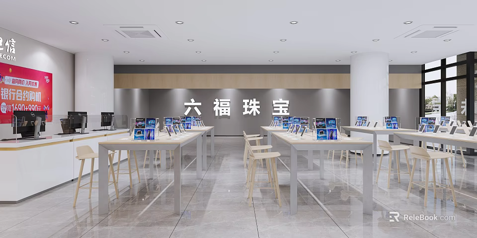 Modern Digital Store Interior With Display Tables Computers And Electronic Products On 3d model
