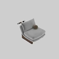 Cream Colored Upholstered Single Sofa With Round Pillow And Walnut Wooden Legs