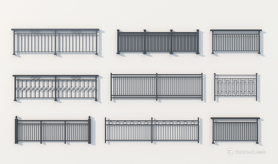 Different Architectural Railings Featuring Various Design Styles And Patterns 3d model 