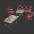 Two Outdoor Tables With Marble Top Metal Legs And Wooden Chairs Bench Set