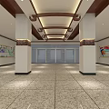 Modern Elevator Hallway Interior Design With White Columns Granite Tiles And Ceiling Lighting 3d model