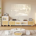 Modern White Wooden TV Stand in Cozy Living Room with Drawers Projector and Decorations