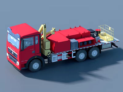Red Heavy Duty Utility Truck With Mechanical Crane And Equipment Storage 3d model