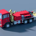 Red Heavy Duty Utility Truck With Mechanical Crane And Equipment Storage