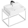 Contemporary Bathroom White Ceramic Washbasin with Sleek Metal Frame and Chrome Faucet