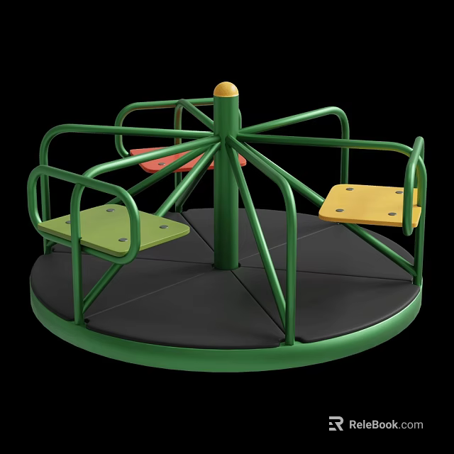 Playground Equipment Rotating Platform With Green Frame Multi Colored Seats And Black Base 3d model 