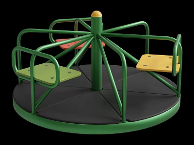 Playground Equipment Rotating Platform With Green Frame Multi Colored Seats And Black Base 3d model