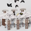 Modern Dining Table Set With Marble Tabletop Chairs And Hanging Chandeliers 3d model