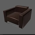 Single Seater Brown Leather Sofa With Square Arms And Chrome Metal Base 3d model