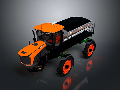 Orange And Black Agricultural Machinery With Large Wheels And Rear Container 3d model