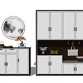 Modern Shoe Cabinet Design With Multiple Storage Compartments Hooks And Decorative Mirror 3d model