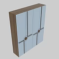 Light Blue Panel Design With Vertical Horizontal Lines And Wooden Circular Accents 3d model