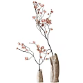 Pink Flowers with Slender Branches in Brown Textured Vase Natural Decorative