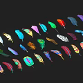 Colorful Feather Decorative Ornament Set with Various Patterns and Vibrant Hues