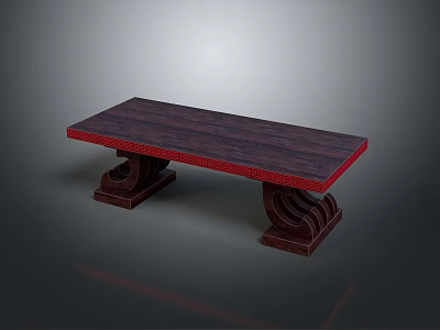Traditional Dining Table With Dark Red Tabletop And Carved Wooden Legs 3d model