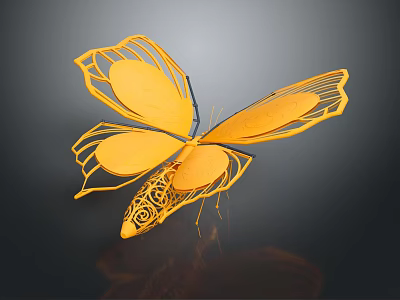Yellow 3D Paper Cut Butterfly Decor With Intricate Wing Patterns 3d model