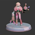 Smart Robot Model With Pink Mechanical Structure White Reflective Base And Raised Arm Gesture 3d model