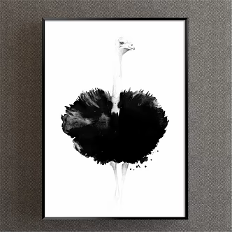Nordic Animal Painting Black and White Children's Room Animal Ostrich Decorative Painting 3d model