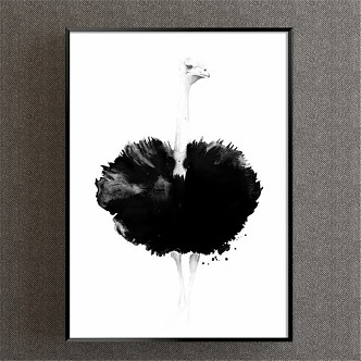 Nordic Animal Painting Black and White Children's Room Animal Ostrich Decorative Painting 3d model