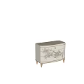 Elegant White Console Cabinet with Floral Carvings Three Drawers and Gold Accents