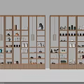 Wooden Storage Shelving Units With Multiple Shelves Decorative Items Books And Wall Lamps