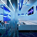 Hi Tech KTV Lounge With Blue Lighting Sofas And Large Screens 3d model