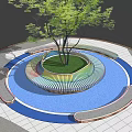 Colorful Tree Planter Design Featuring Wavy Edges Blue Ground And Walkway 3d model