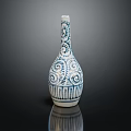 Decorative Blue And White Ceramic Vase With Spiral Patterns And Striped Design