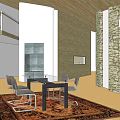 Modern Residential Building with Glass Windows Stone Wall Balcony Railings and Trees
