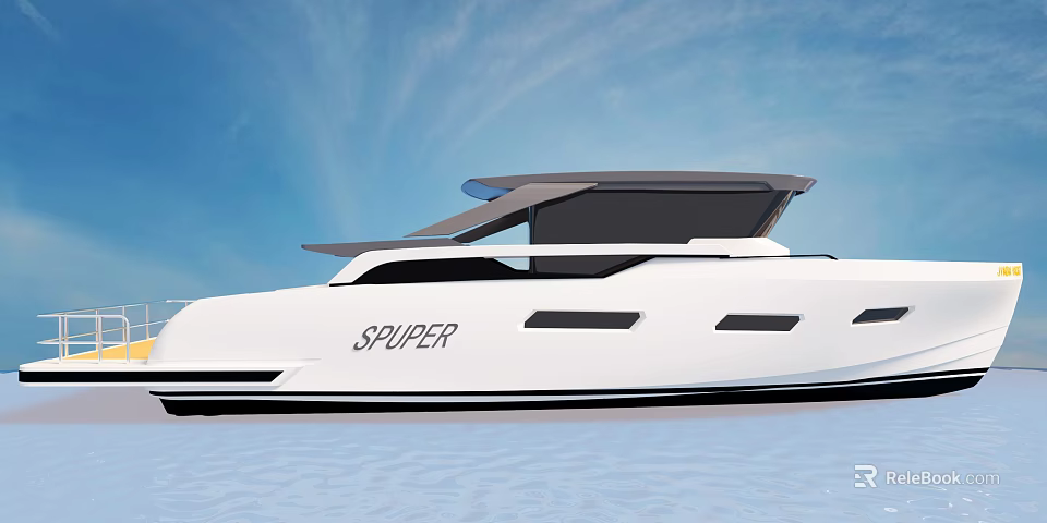 SPUPPER White Yacht With Modern Design On Water And Blue Sky 3d model 