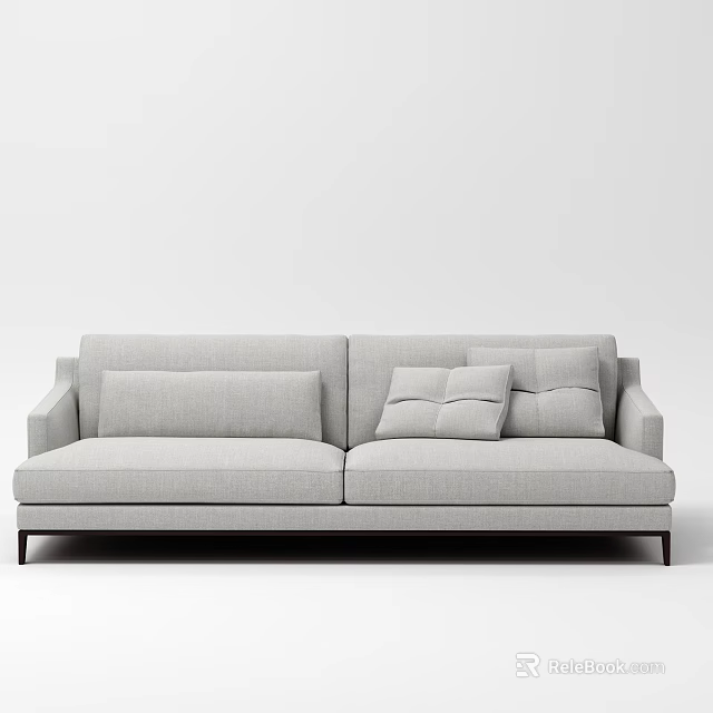 Modern Gray Fabric Two Seater Sofa With Soft Cushions And Wooden Legs 3d model 