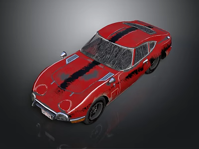 Red Vintage Sports Car With Black Stripes And Retro Exterior Design 3d model