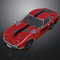 Red Vintage Sports Car With Black Stripes And Retro Exterior Design